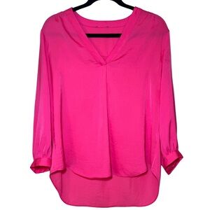 Women's Hot Pink 3/4 Sleeve Relaxed Sailor Collar Blouse | Size M